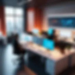 A modern office space showcasing collaboration in software development