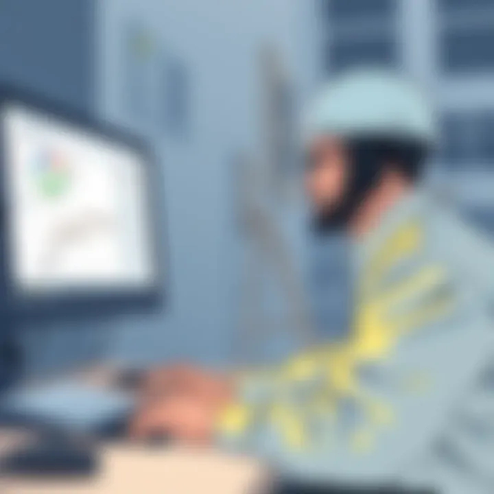 Architect Analyzing Code Compliance Architect reviewing building code compliance on a computer