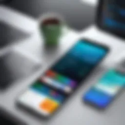 Dynamic workspace featuring iPhone with productivity apps