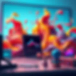 A vibrant digital art creation showcasing various editing tools in use.