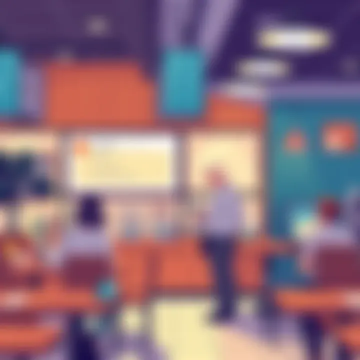 Customer Engagement in Restaurants Illustration of a restaurant environment showcasing customer engagement