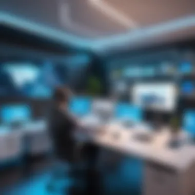 Innovative VR Workspace Virtual reality workspace illustrating collaboration