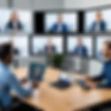 Interactive Hybrid Video Conferencing Setup An interactive hybrid video conferencing setup showcasing a blend of remote and in-person participants.