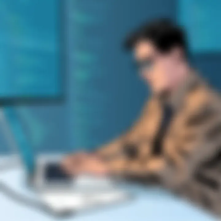 Entrepreneur analyzing business plan features on a laptop