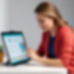A pediatric therapist engaging with software on a tablet