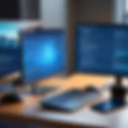 A depiction of remote PC access in a business environment